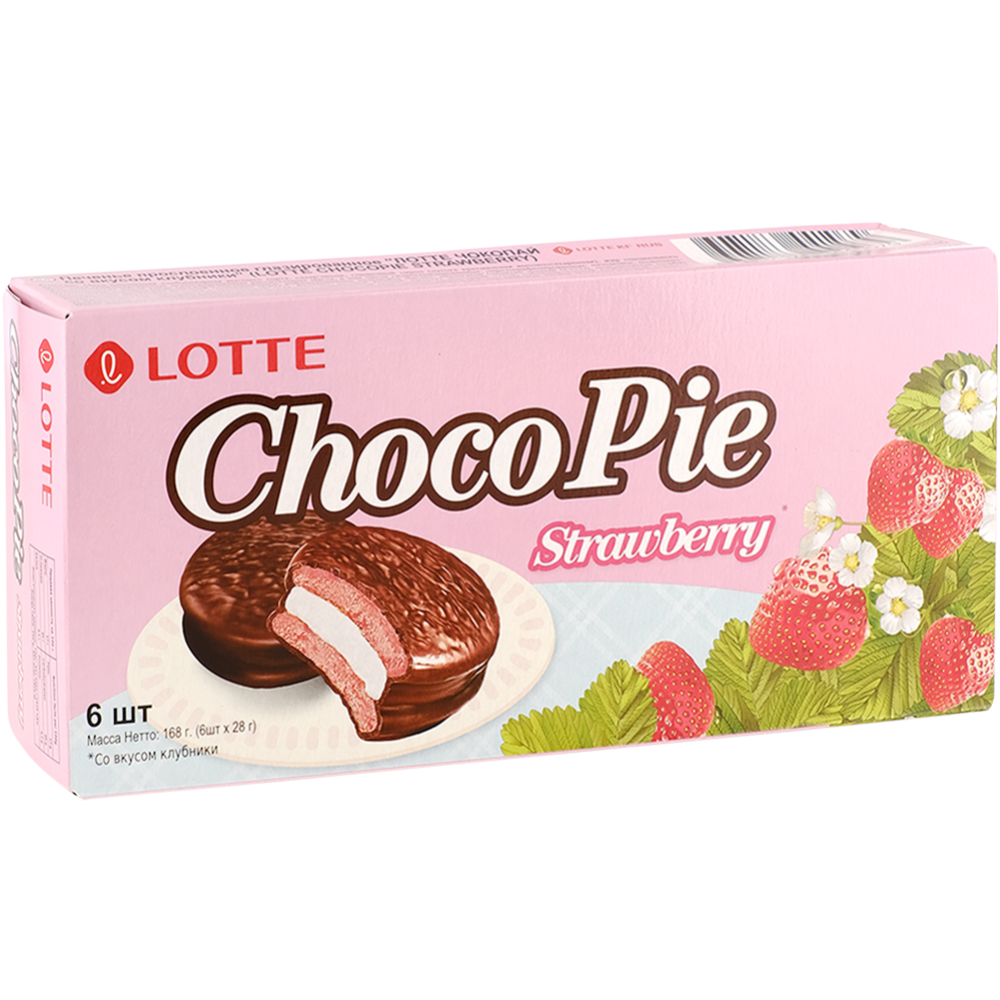 Печенье «Lotte Choco Pie» со вкусом клубники, 168 г #0