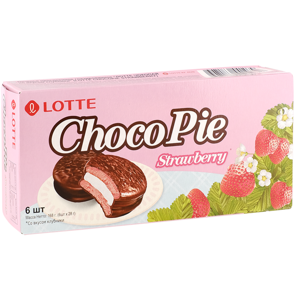 Пе­че­нье «Lotte Choco Pie» со вкусом клуб­ни­ки, 168 г