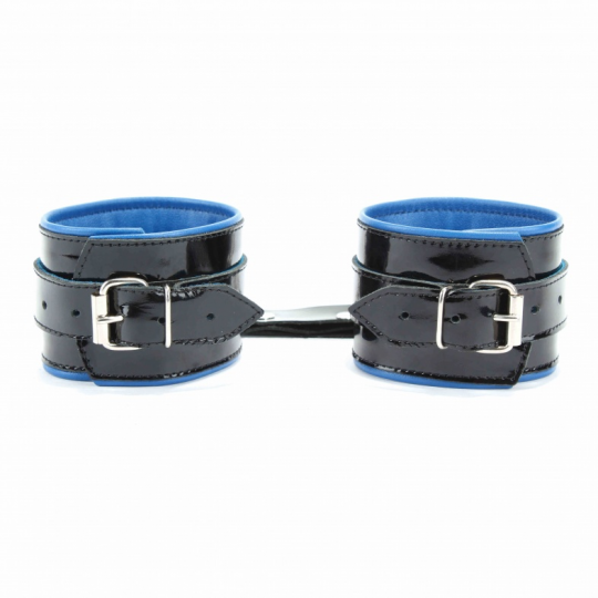 Кожаные наручники черно-синего цвета