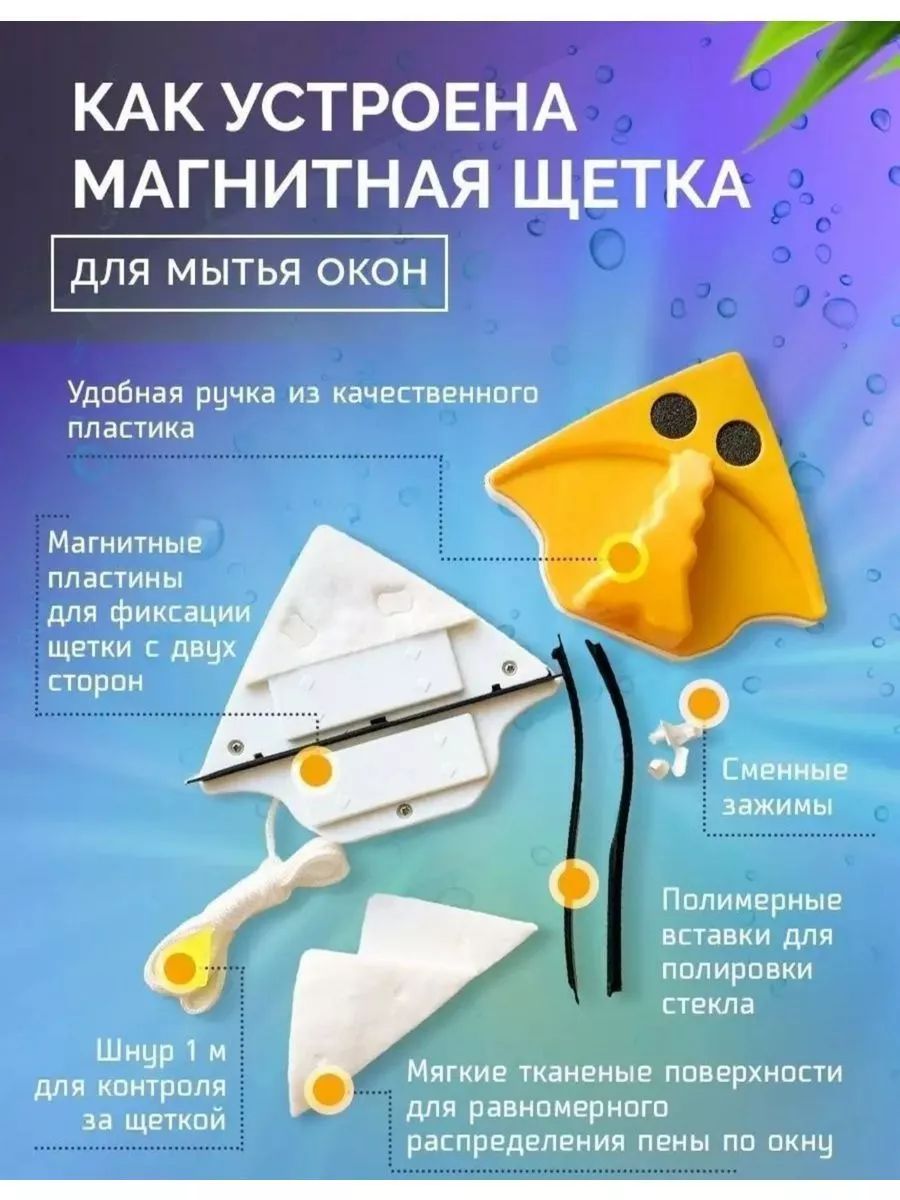 Щетка для мытья окон магнитная (Ручной стеклоочиститель)