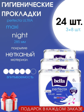 Прокладки женские ночные Bella perfecta Ultra Maxi Blue 24 шт. (3 уп.)