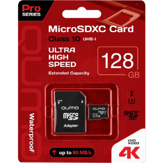 Карта памяти «Qumo» MicroSDXC 128GB, Q33344, QM128GMICSDXC10U3NA