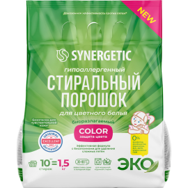 Стиральный порошок «Synergetic» гипоаллергенный, для цветного белья, color, 1.5 кг