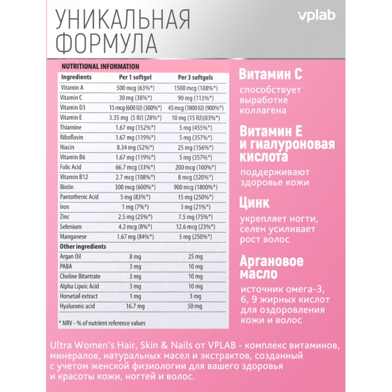 Ultra Women’s Hair Skin Nails / 90softgels VPlab