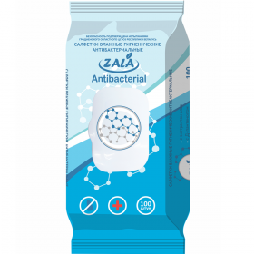 Сал­фет­ки влаж­ные «Zala» ан­ти­бак­те­ри­аль­ные с экс­трак­том алоэ, 100 шт