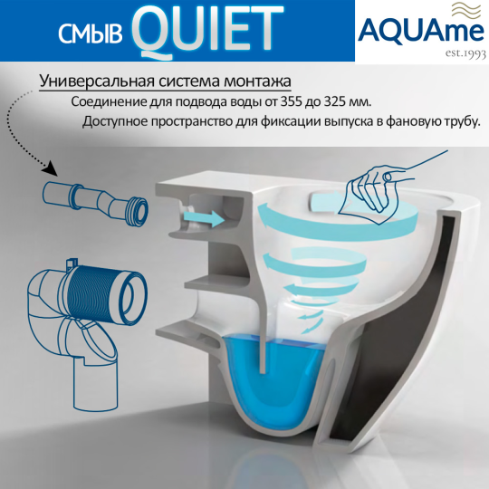 Унитаз подвесной AQUAme AQM2002L, 52x37, безободковый, с сиденьем микролифт, смыв торнадо