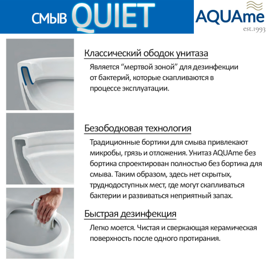 Унитаз подвесной AQUAme AQM2002L, 52x37, безободковый, с сиденьем микролифт, смыв торнадо