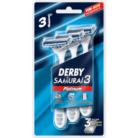 Станок брит­вен­ный од­но­ра­зо­вый «Derby» Samurai 3 Platinum, 3 лезвия, на бли­сте­ре, 3 шт