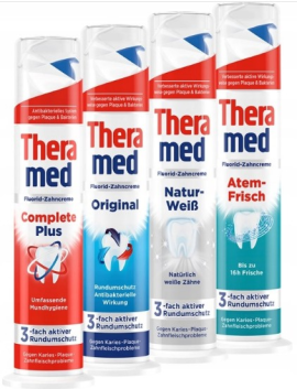 Набор из 4-х зубных паст в тубеTheramed: Complete plus, Original, Nature Weiß, Atem-Frisch.