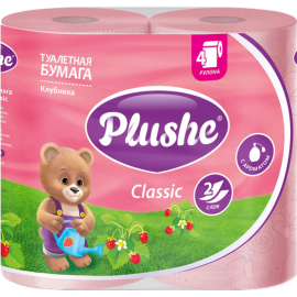 Туалетная бумага «Plushe» Classic, Клубника, 2 слоя, 4 рулона