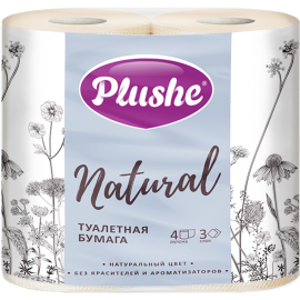 Туалетная бумага «Plushe» Natural, 3 слоя, 4 рулона