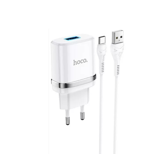 Сетевое зарядное устройство HOCO N1 2.4A белый + кабель Type-C