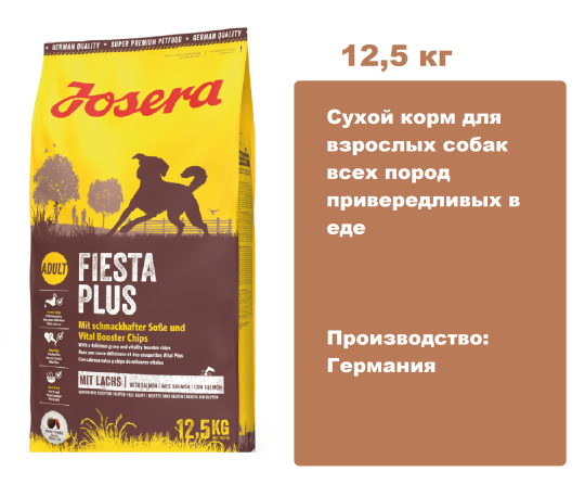 Josera Fiesta Plus Adult 12,5 кг. Сухой корм для взрослых собак всех пород привередливых в еде