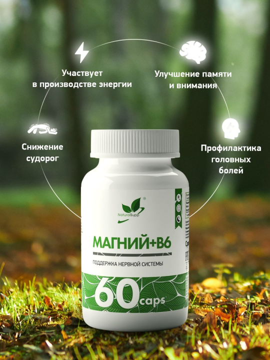 Магний + B6 NaturalSupp Magnesium+B6, 60капс