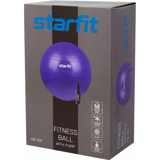 Фитбол «Starfit» GB-109, антивзрыв, с ручным насосом, фиолетовый, 1200 г, 75 см