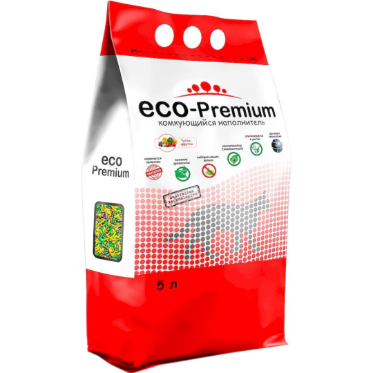 Наполнитель для туалета «ECO-Premium» Тутти-Фрутти, комкующийся, древесный, 5 л/1.9 кг