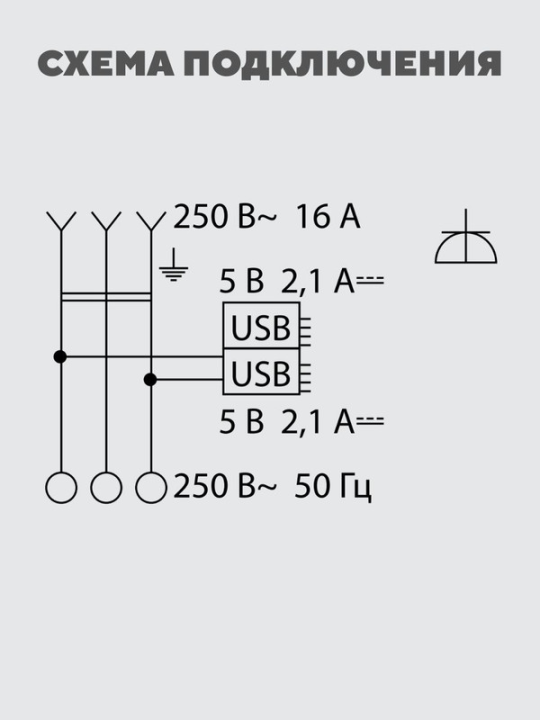 Розетка 2П+З 16А 250В + 2 USB порта 2,1А 5В сл.кость "Лама" TDM SQ1815-0142