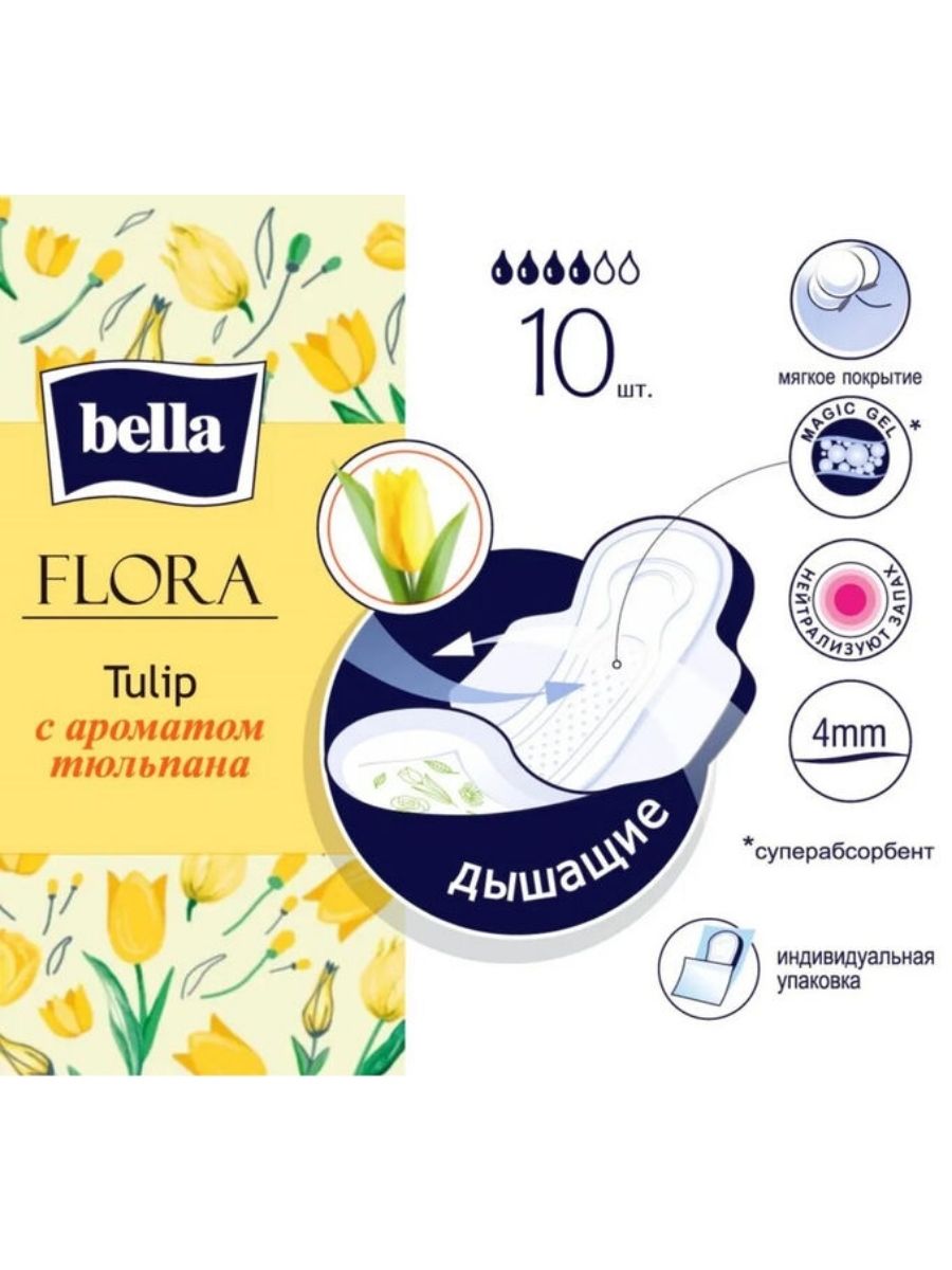 Прокладки женские Bella Flora Tulip с ароматом тюльпана 40 шт. (4 уп.)