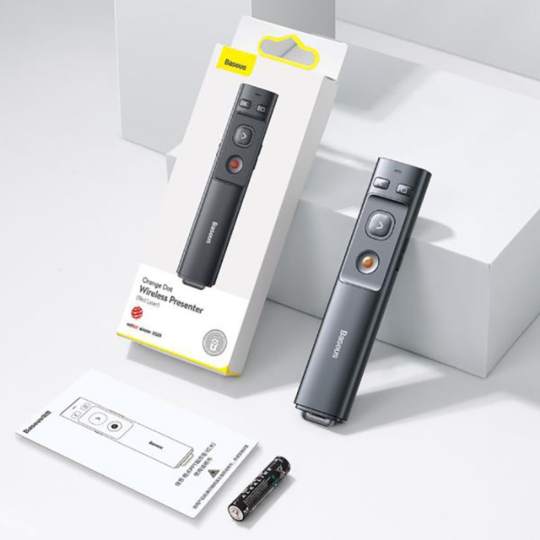 Беспроводная указка «Baseus» Orange Dot Wireless Presenter Red Laser, ACFYB-B0G, gray