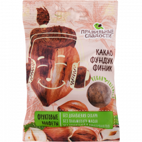 Кон­фе­ты фрук­то­вые «Пра­виль­ные сла­до­сти» какао, фундук и финик, 50 г