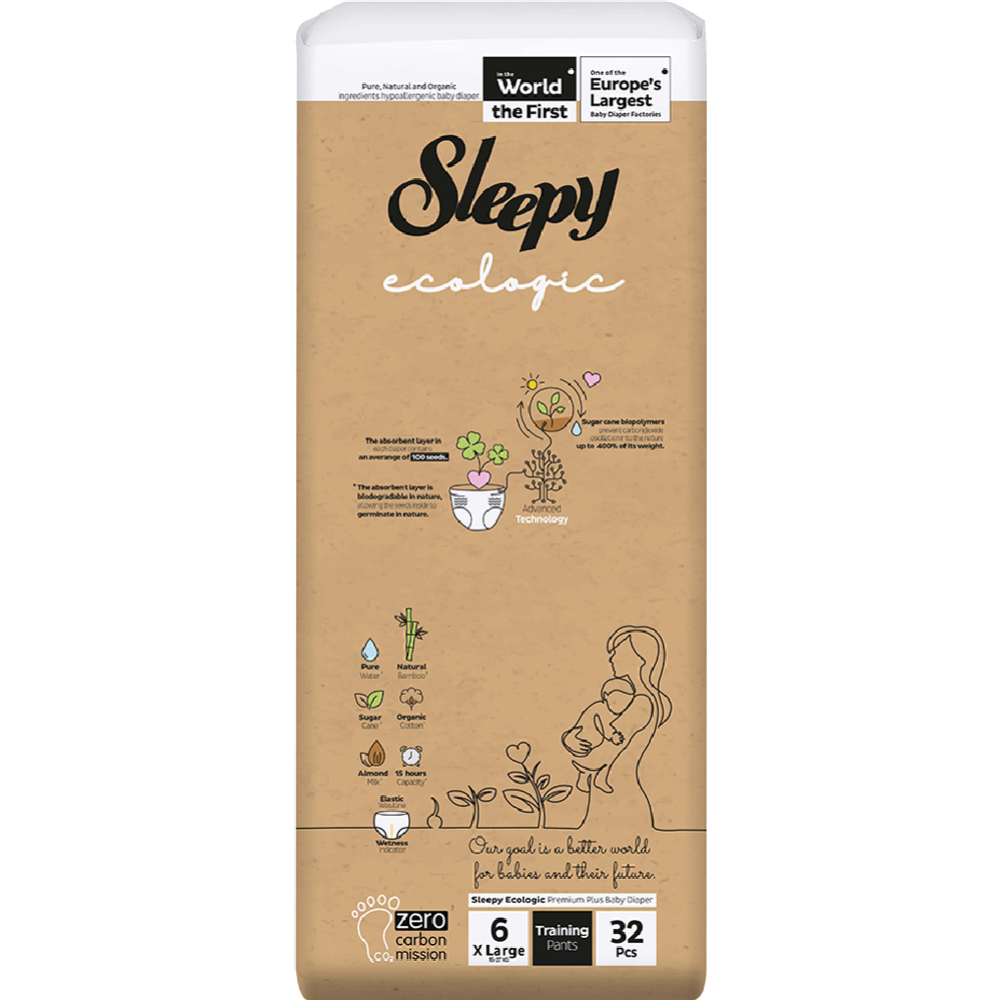 Подгузники-трусики детские «Sleepy» Ecologic 2X Jumbo, размер Extra Large, 15-27 кг, 32 шт