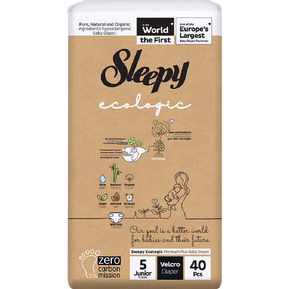 Подгузники детские «Sleepy» Ecologic 2X Jumbo, размер Junior, 11-20 кг, 40 шт