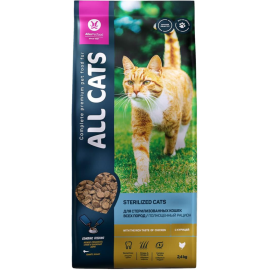 Корм «Aller Petfood» All Cats, полнорационный, для стерилизованных кошек, с курицей, 2.4 кг