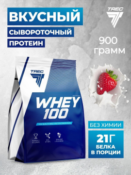 Протеин сывороточный Trec Nutrition Whey 100, 900 грамм - Клубника