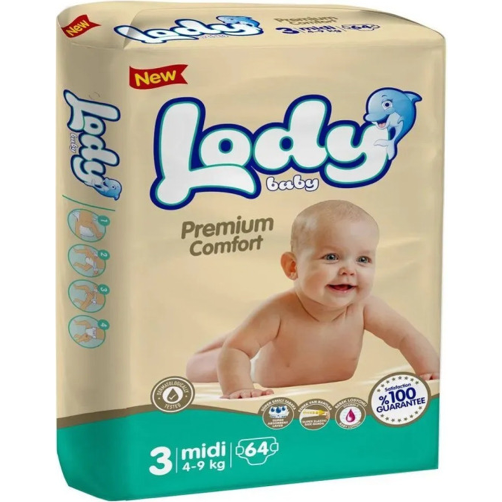 Подгузники детские «Lody» Baby Midi, 4-9 кг, 64 шт