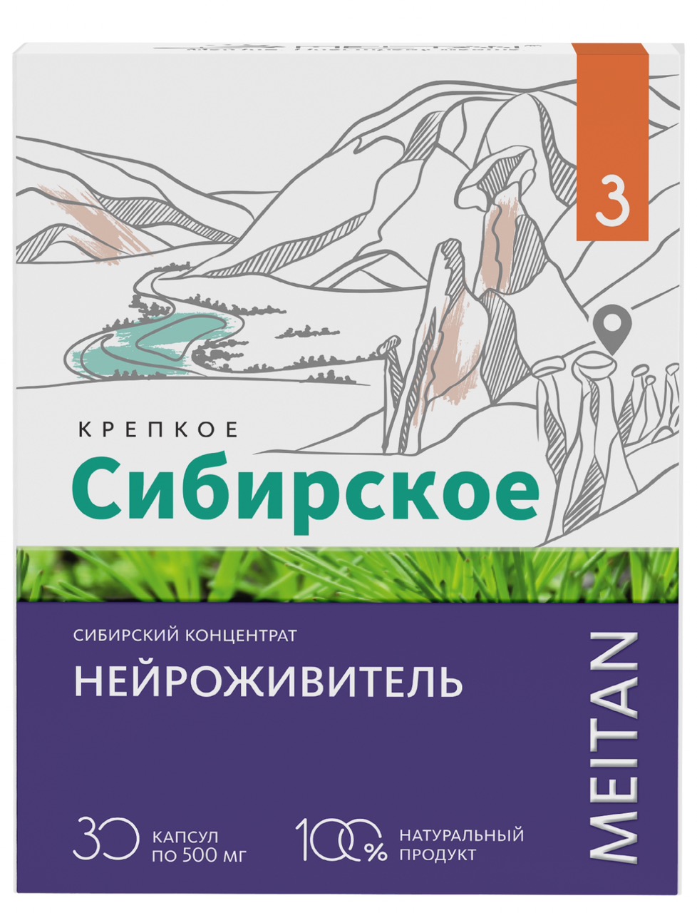 Картинка товара Сибирский концентрат №3 «Нейроживитель», ноотропный комплекс для улучшения работы мозга, 30 капсул, МТ