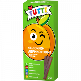 По­лос­ки фрук­то­вые «Tutti» яб­лоч­но-аб­ри­ко­со­вые, без сахара, 30 г