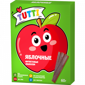 По­лос­ки фрук­то­вые «Tutti» без сахара, яб­лоч­ные, 60 г