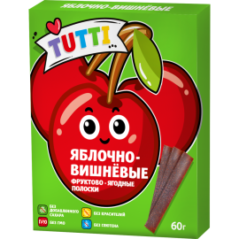 Полоски фруктовые «Tutti» Fruit Balls, яблочно-вишневые,без сахара, 60 г