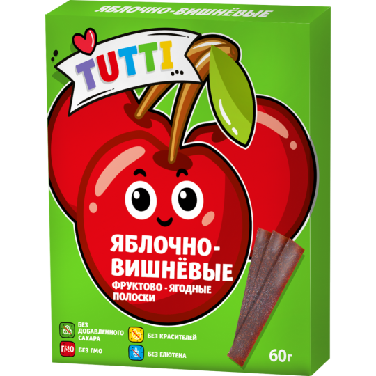 Полоски фруктовые «Tutti» Fruit Balls, яблочно-вишневые,без сахара, 60 г