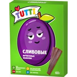 Полоски фруктовые «Tutti» Fruit Balls, без сахара, сливовые, 60 г