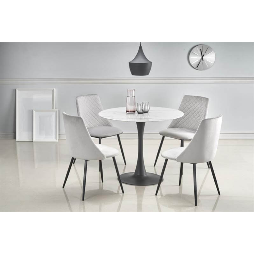 Обеденный стол «Halmar» Ambrosio 90, белый мрамор/черный