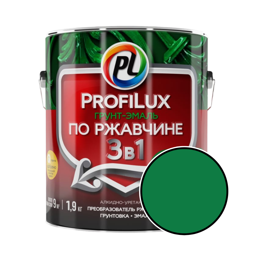 Грунт-эмаль по ржавчине 3 в 1 Profilux, полуматовая, зеленый, 1.9 кг