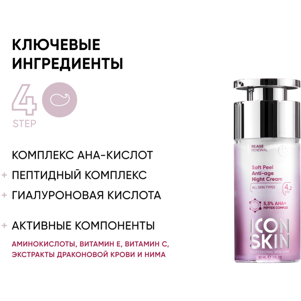 Крем для лица «Icon Skin» Soft Peel Омолаживающий ночной, 30 мл