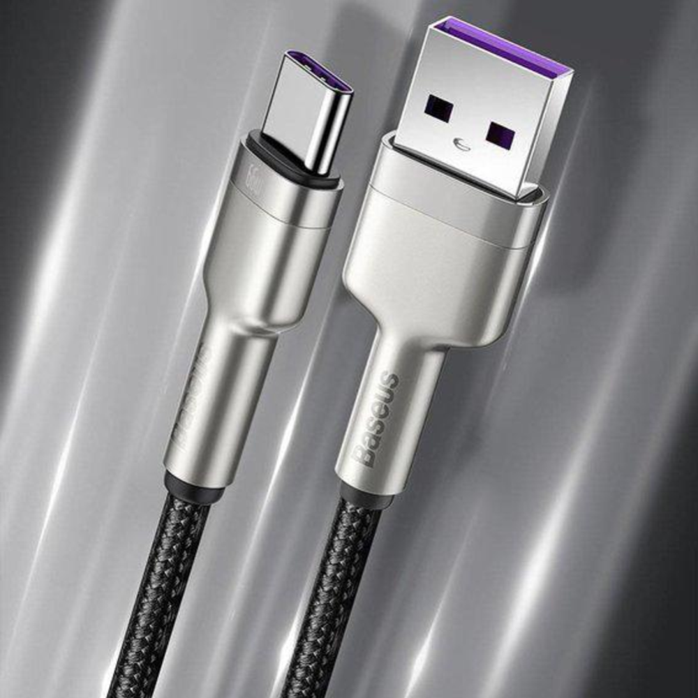 Кабель «Baseus» Cafule, Metal Data USB to Type-C 66W, Black, CAKF000201, 2 м