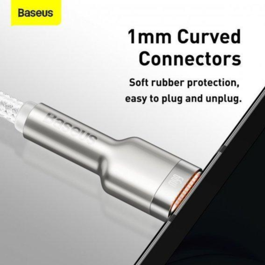 Кабель «Baseus» Cafule, Metal Data USB to Type-C 66W, White, CAKF000202, 2 м