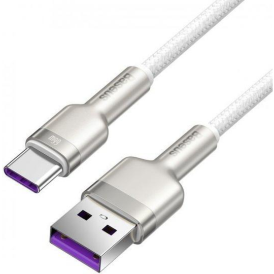 Кабель «Baseus» Cafule, Metal Data USB to Type-C 66W, White, CAKF000202, 2 м