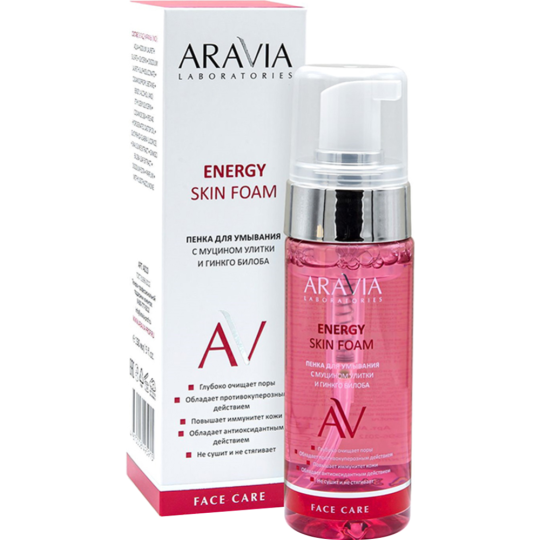 Пенка для умывания «Aravia» Laboratories, Energy Skin Foam, с муцином улитки и гинкго билоба, 150 мл