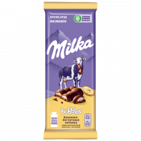 Шо­ко­лад по­ри­стый «Milka» Bubbles, с ба­на­но­во-йо­гур­то­вой на­чин­кой, 92 г