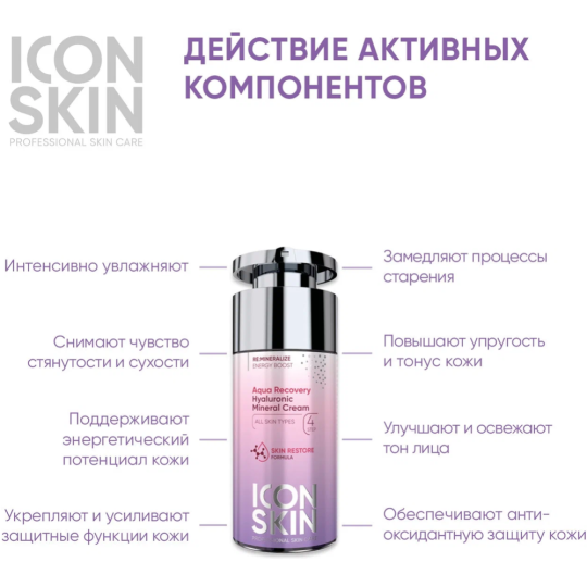 Крем для лица «Icon Skin» Aqua Recovery увлажняющий минеральный с гиалуроновой кислотой, 30 мл