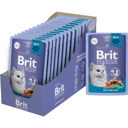 Уп.Корм для кошек «Brit» Premium Sterilised, препелка в желе, 14х85 г