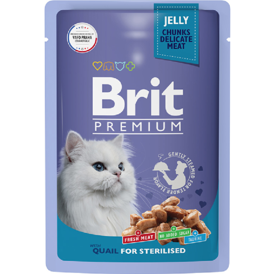 Уп.Корм для кошек «Brit» Premium Sterilised, препелка в желе, 14х85 г