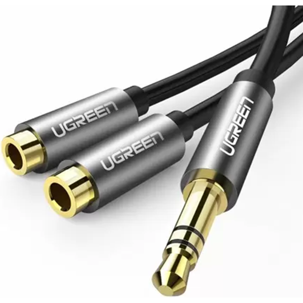 Картинка товара Переходник «Ugreen» 3.5mm Aux Stereo Audio Splitter Cable with Braid 20cm AV123, Black, 10532