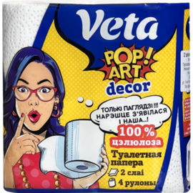 Туалетная бумага «Veta» Pop Art Decor, двухслойная, 4 рулона