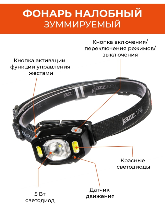 Фонарь налобный Фонарь JAZZway AccuH3-L5W-bk (черн.) .5036703