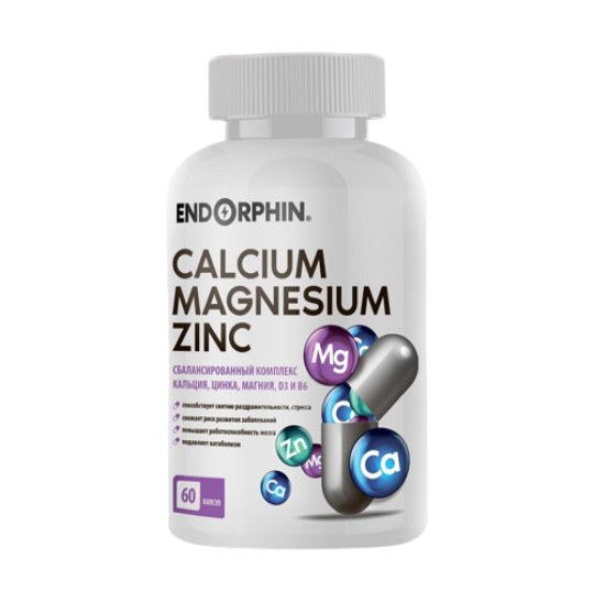 Витамины ENDORPHIN Calcium Magnesium Zinc D3 B6 60 капсул
